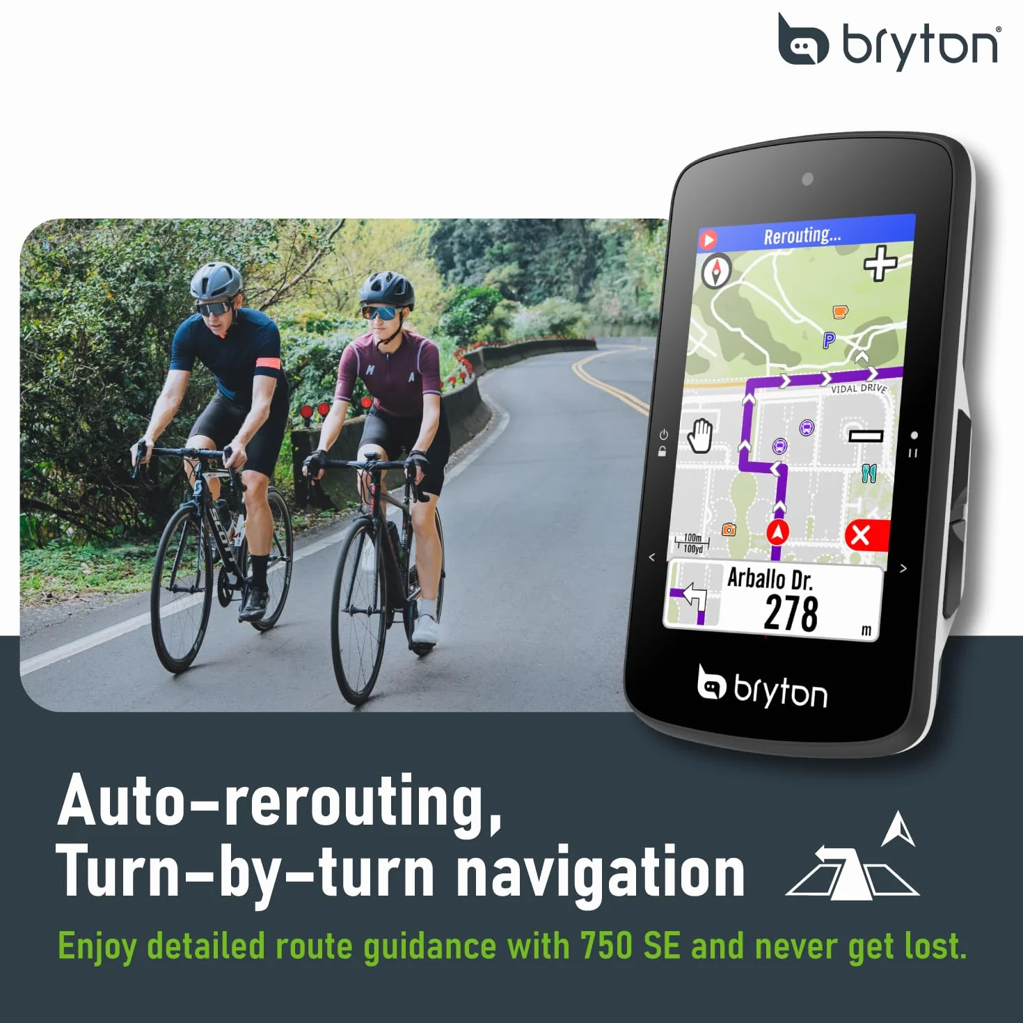 Bryton Rider 750SE Ordinateur de vélo GPS à écran Tactile Couleur LCD 2,8", Carte UE Hors Ligne, Compatible avec Le Radar de vélo, 40 Heures d'autonomie, Navigation avec trajectoire Courbe par Virage
