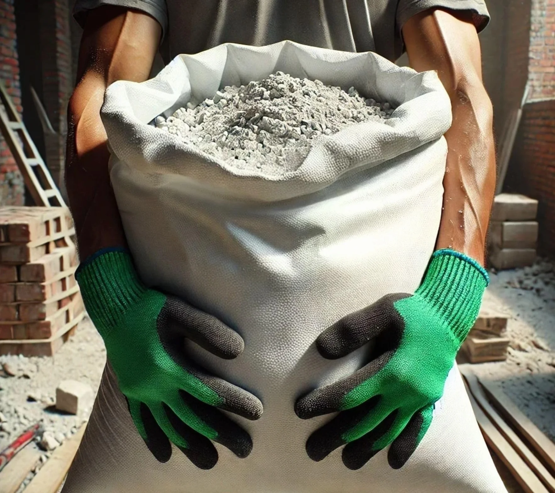 Sacs de Gravats 64L 95x55 cm Polypropylène Tissé Blanc 20 Attaches Caoutchouc Gants Résiste 55 kg Réutilisables