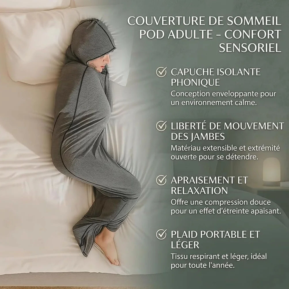 Le Câlin Calinéa, Couverture Thérapeutique par Pression Et Étreinte Tissu Extensible Respirant Capsule De Sommeil À Capuche pour Détente À Domicile