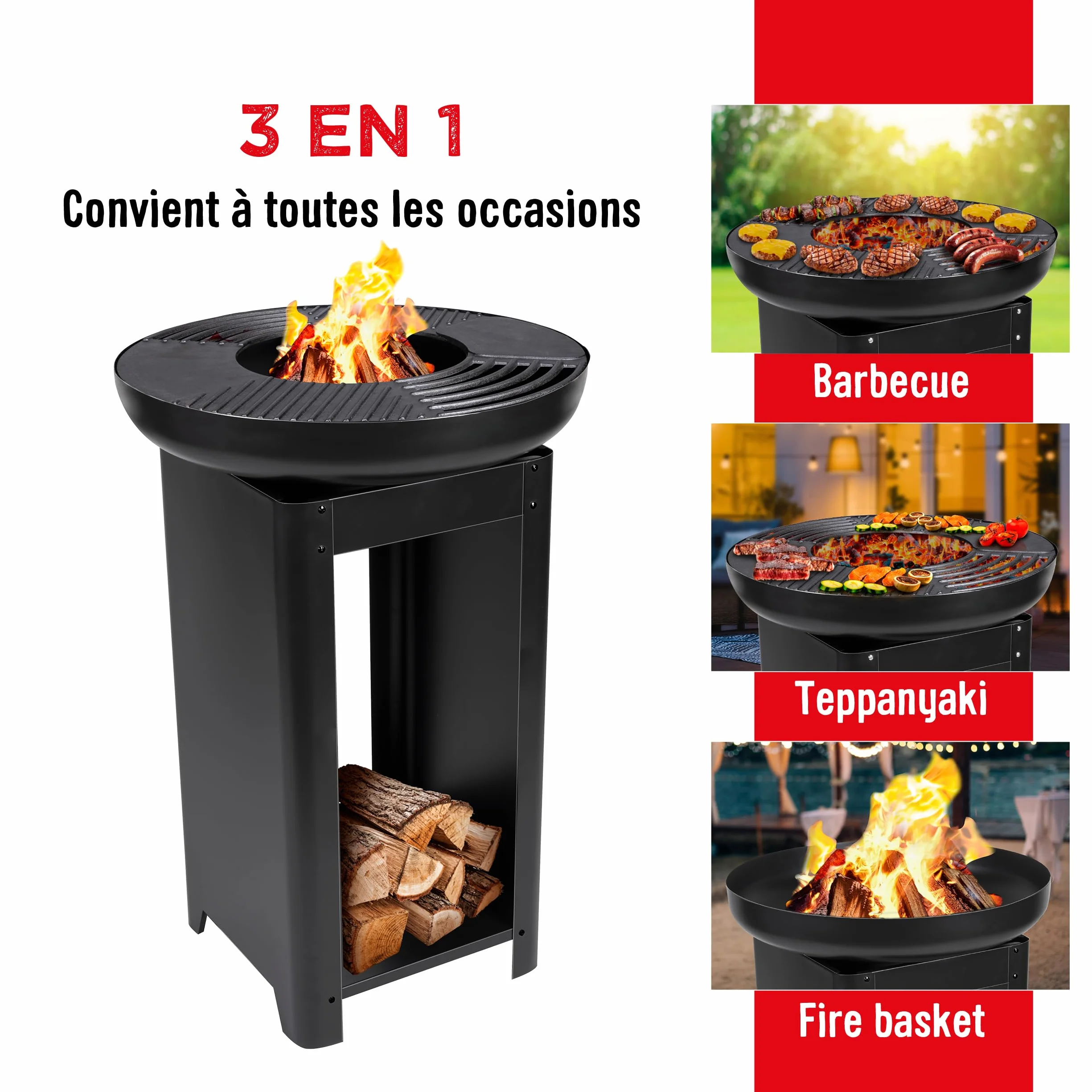BBQ Collection Brasero et Plancha Barbecue Japonais 61 x 90 cm Grille Teppanyaki Métal