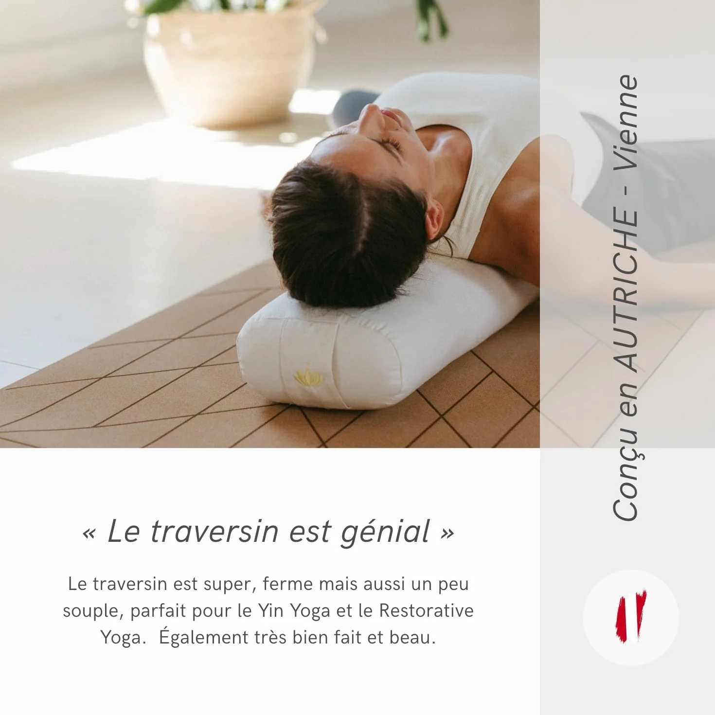 LOTUSCRAFTS Bolster de yoga pour Yin Yoga, rouleau de yoga, housse lavable en coton bio, coussin de yoga avec rembourrage en kapok, rouleau pilates, coussin de medidation