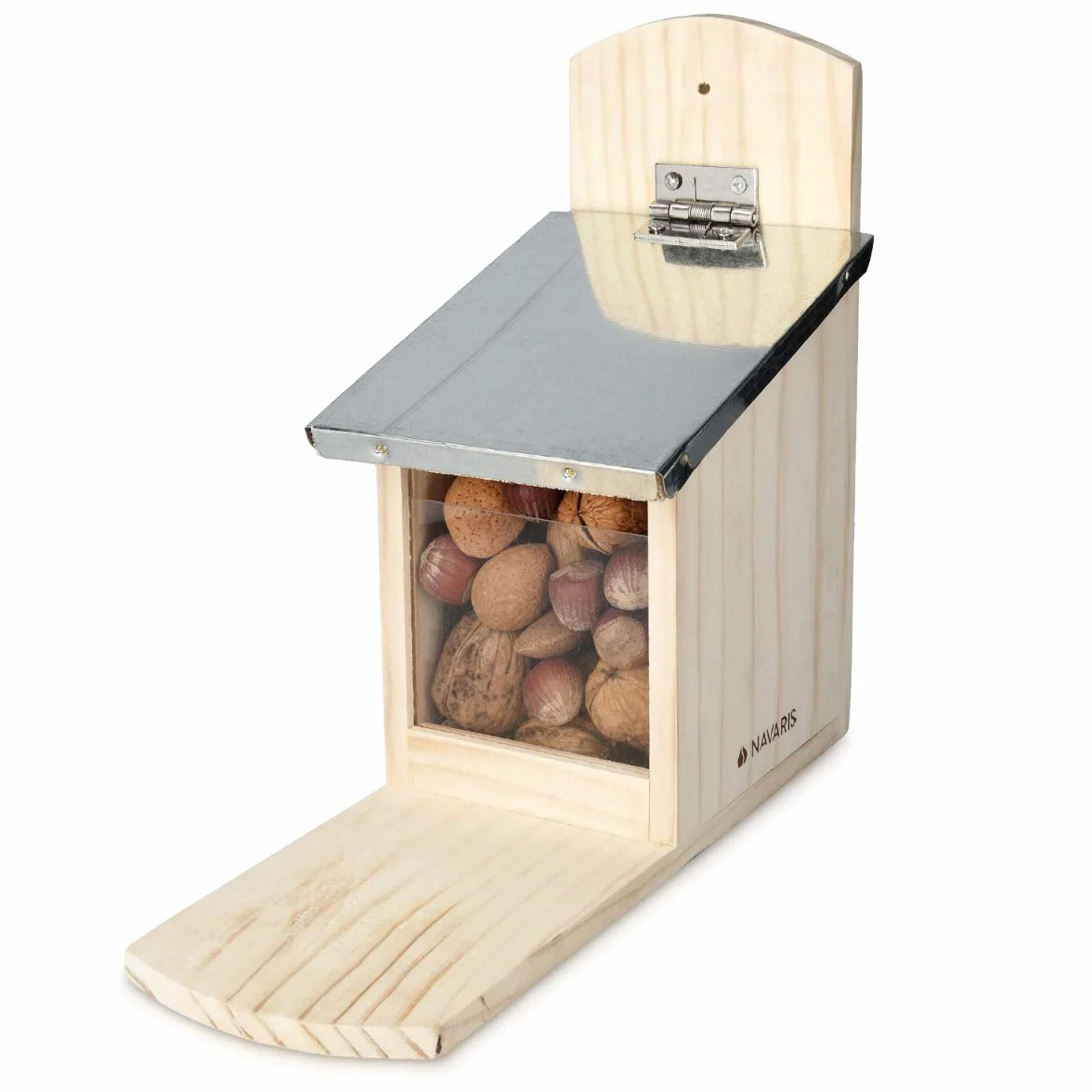 Navaris Mangeoire pour Écureuil Maison en Bois de Pin Toit en Métal Vitre 12 x 29 x 24,5 cm
