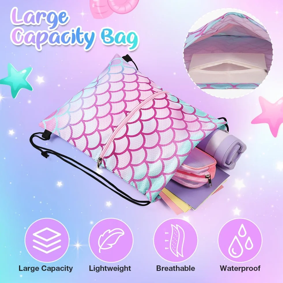 Sac à dos à Cordon pour Enfants, Sac de Sport pour Filles avec Poche Zippée Imperméable