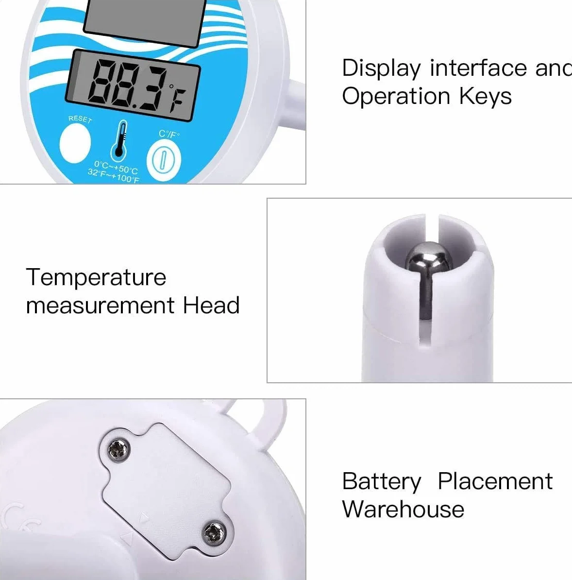 Thermomètre Piscine Flottant Numérique avec Grand Écran LCD Solaire pour Bassin Spa