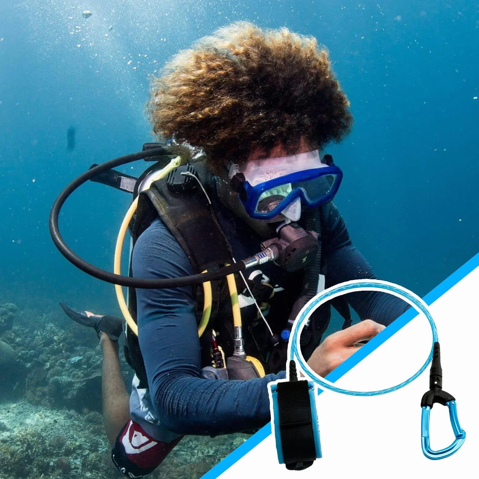 Corde de plongée sous-marine, longe de sécurité pour apnée, Corde anti-perte d'apnée, Corde de plongée élastique Anti-perte de fil d'acier inoxydable intégré pour l'entraînement en haute mer