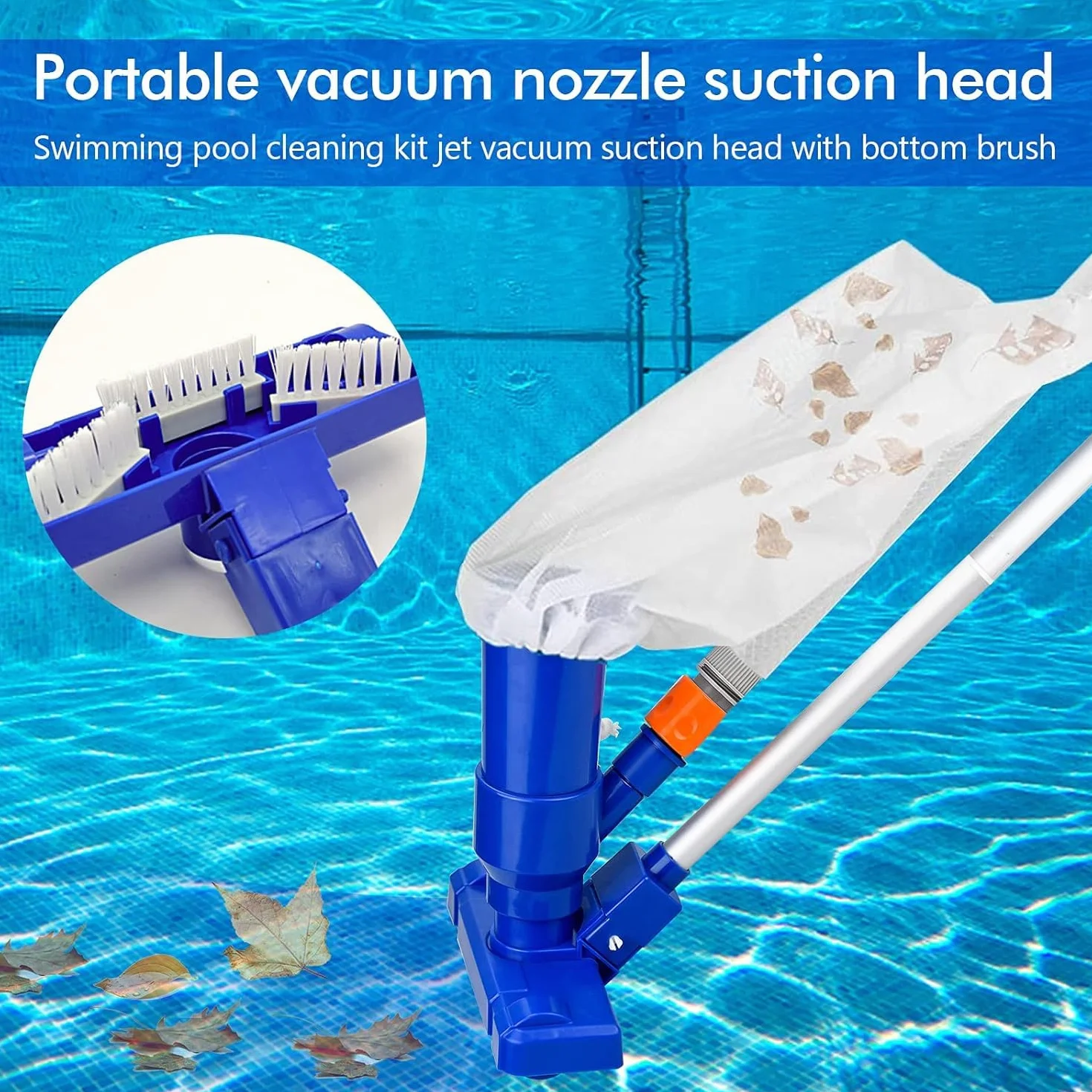 Aspirateur Piscine Portable avec Perche Télescopique Bleu