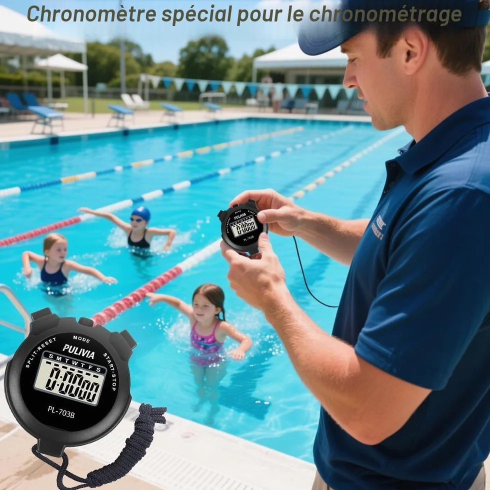 Chronomètre de Sport Numérique avec Horloge, Calendrier, Alarme, Grand écran, Chronomètre Numérique pour Entraîneurs, Course à Pied Entraînement Sportif, Noir