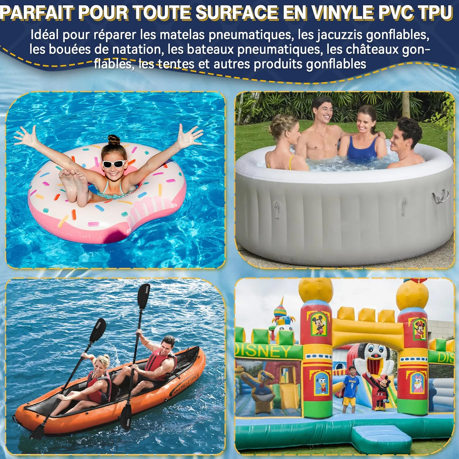 Kit de Réparation Piscine Imperméable Transparent pour Matelas Pneumatiques, Jacuzzis, PVC, ABS, EVA et Caoutchouc