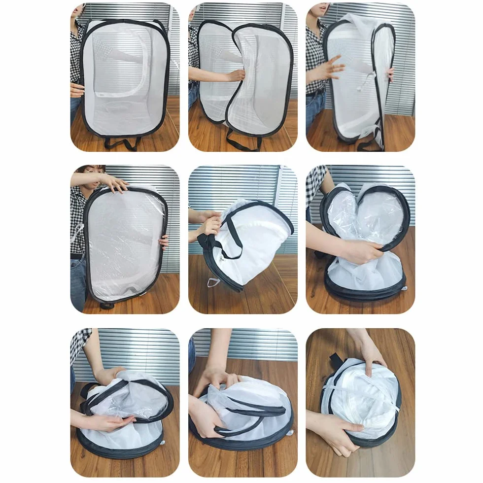 Cage d'habitat pour Insectes et Papillons, Pliable, Portable, 40x40x60cm, Blanc-Noir