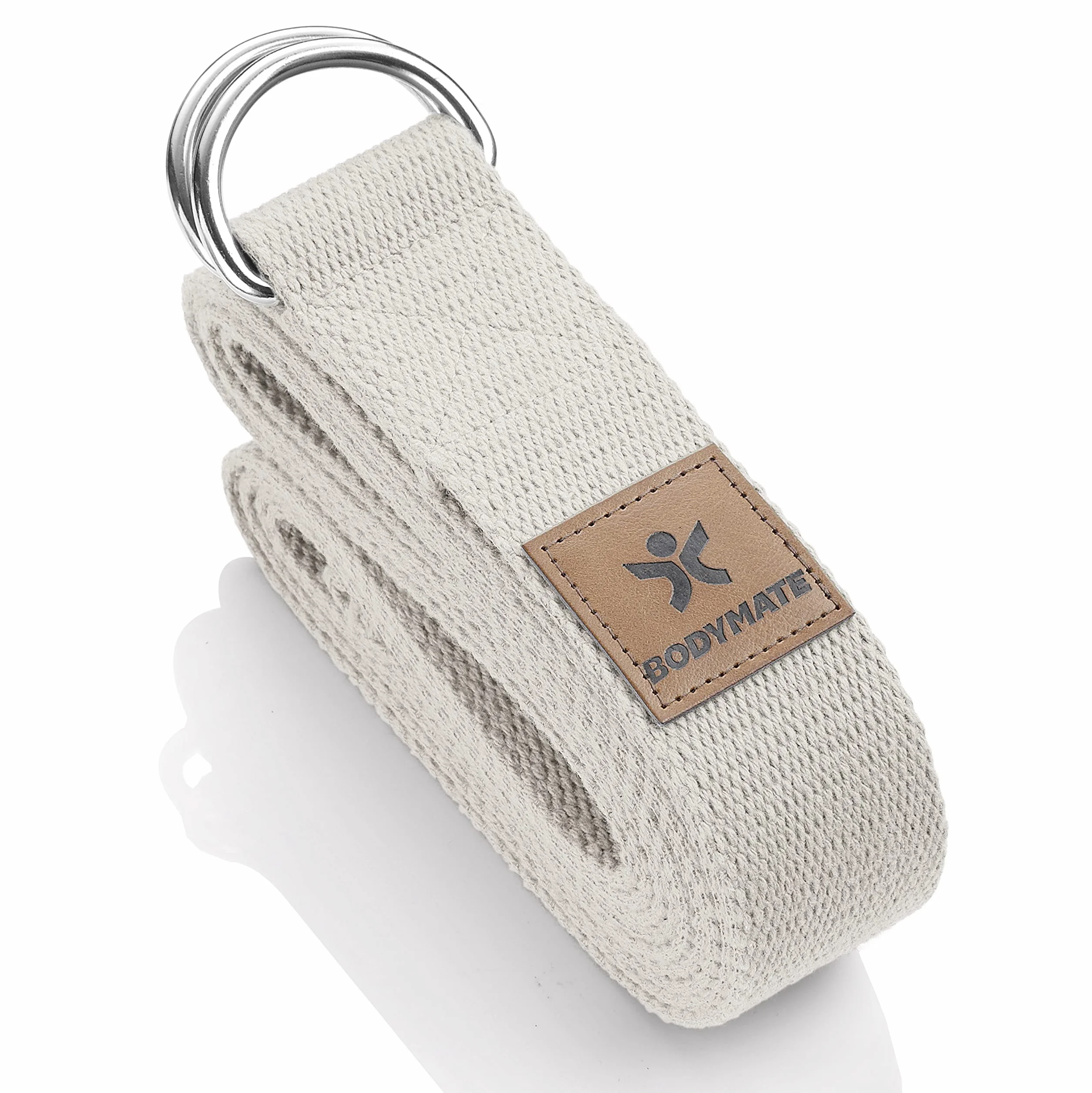 BODYMATE Ceinture de Yoga avec Anneaux en métal, Sangle de Yoga pour débutants et Professionnels, Boucle de Yoga 100% Coton, Sangle d'étirement 250cm Long et 3,8cm Large