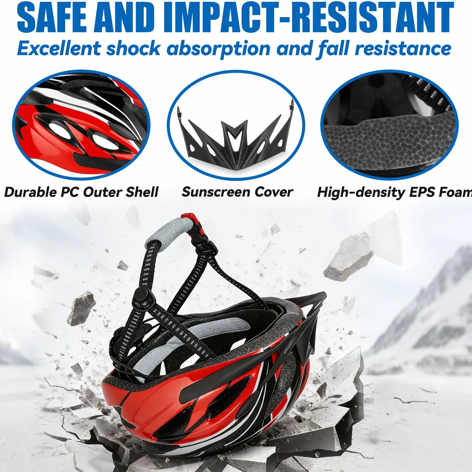 Casque Vélo Adulte Homme Femme, Casque VTT Mountain Bike avec Mousse EPS & Coque PC, Visière Amovible & Système Réglable 52-62cm, Léger Casque de Vélo de Route pour Vélo Électrique Ville