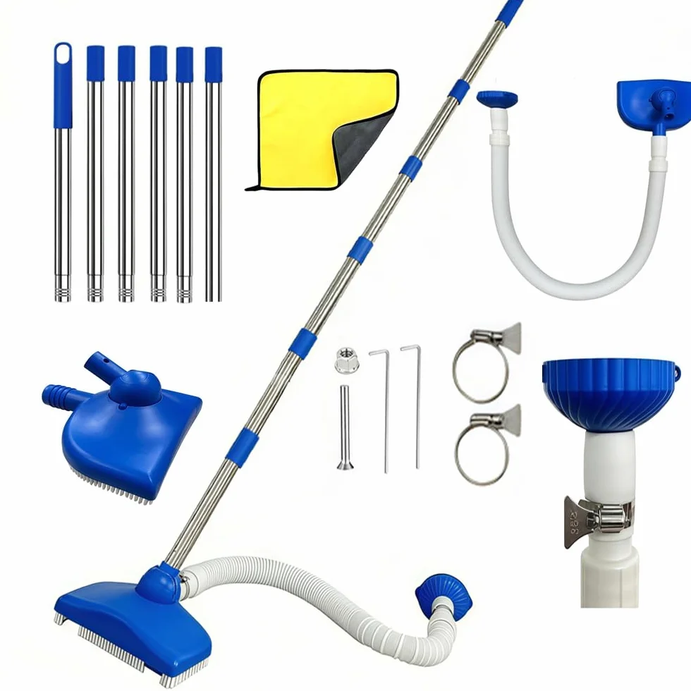 Aspirateur de Piscine avec Tuyau Rétractable 350 cm, Tige Télescopique 230 cm, pour Piscine, Jacuzzi, Spa