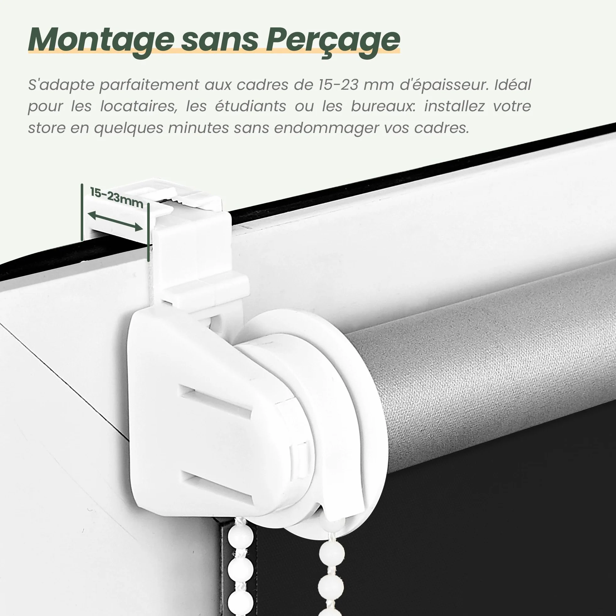 Store Enrouleur Occultant sans Perçage 45x130 cm - Thermique Anti-UV Noir