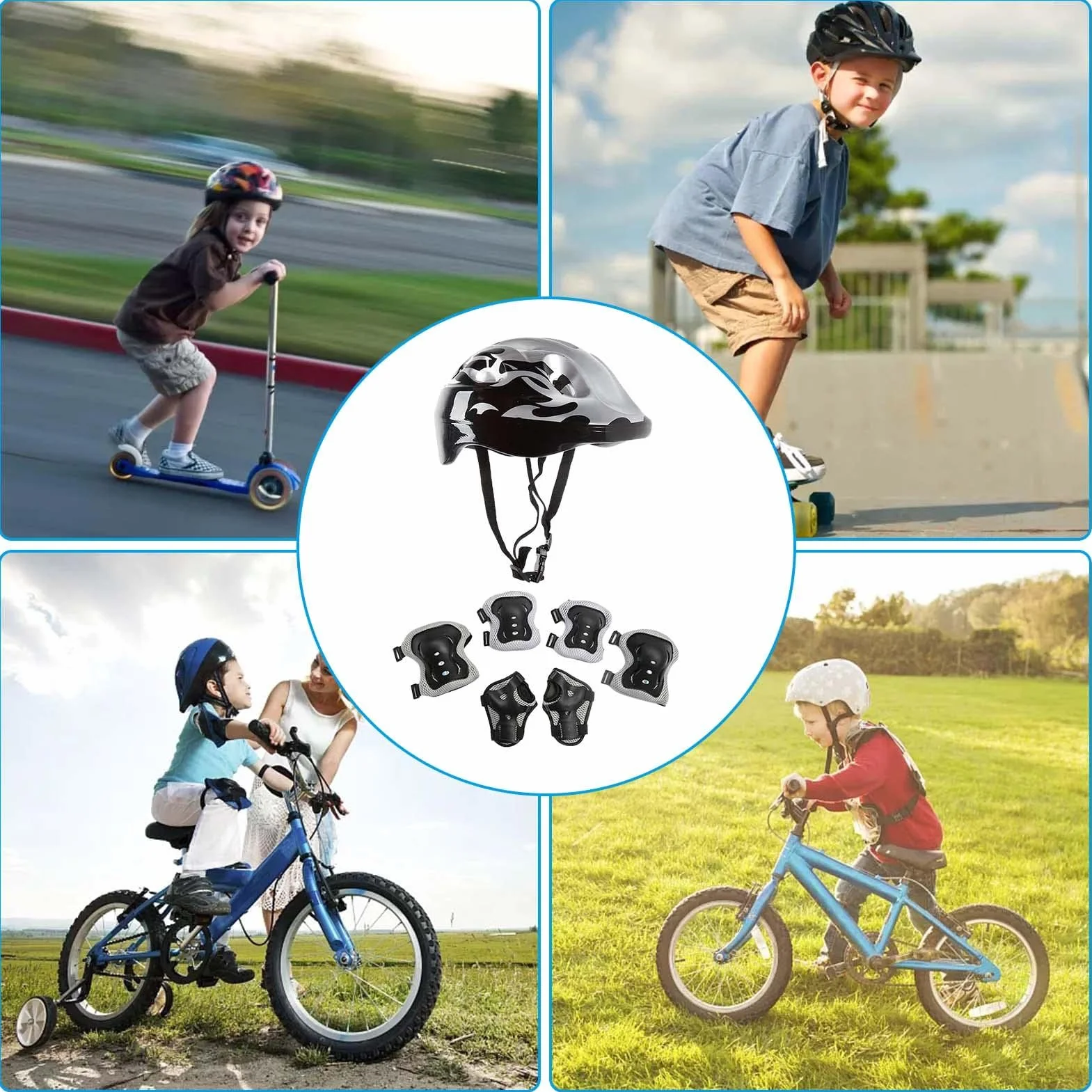 Kit De Protection Roller Enfant - Casque Ajustable Coudières Genouillère Protège-Poignets Ensemble De Protection Enfant, Idéal pour Le Skateboard, Le Vélo, Le Patinage, Le Cyclisme.