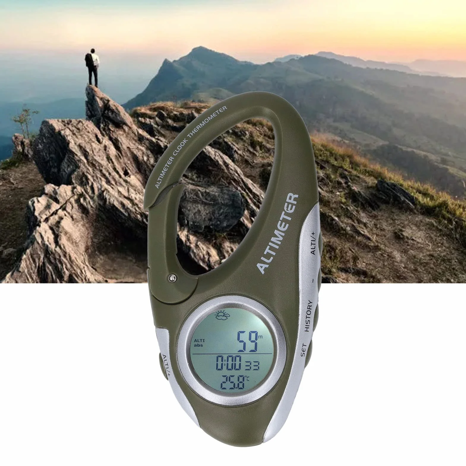 Baromètre Altimètre Numérique Multifonctionnel, Thermomètre Moniteur d'Altitude Métrique, Portable avec Rétroéclairage, pour Sports de Plein Air
