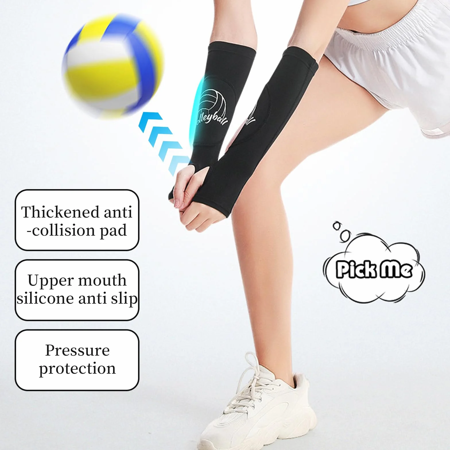 1 Paire Volleyball Compression Bras Coudières Bras Manchon, Avant-Bras Accessoires pour l'entraînement de Volleyball, Sports Avant-Bras Manches Etagères de Protection et Trou de Pouce