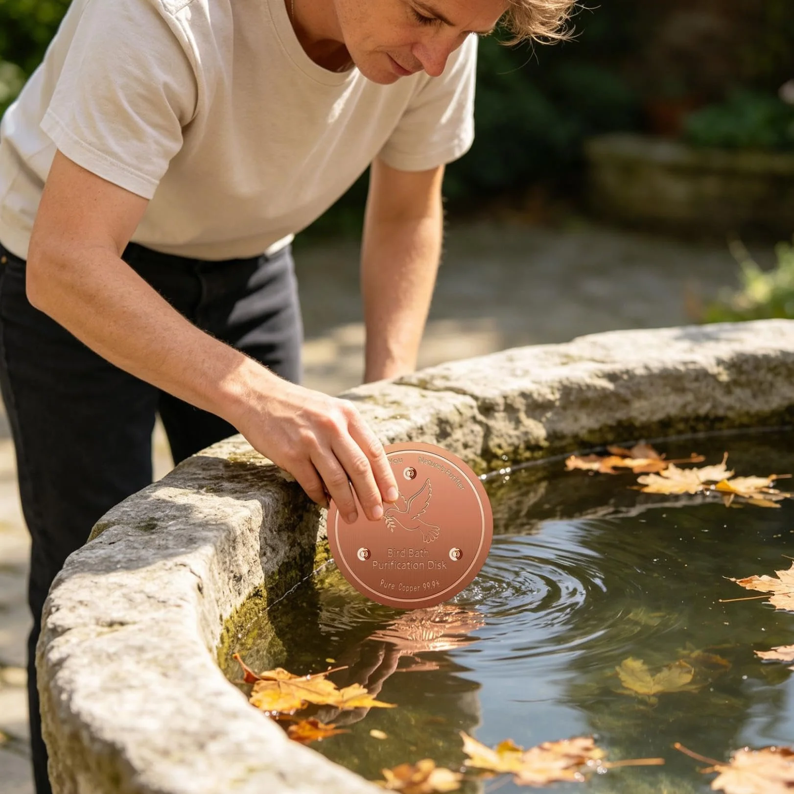 Lot de 2 disques de purification en cuivre pour bain d'oiseaux avec support à trois points