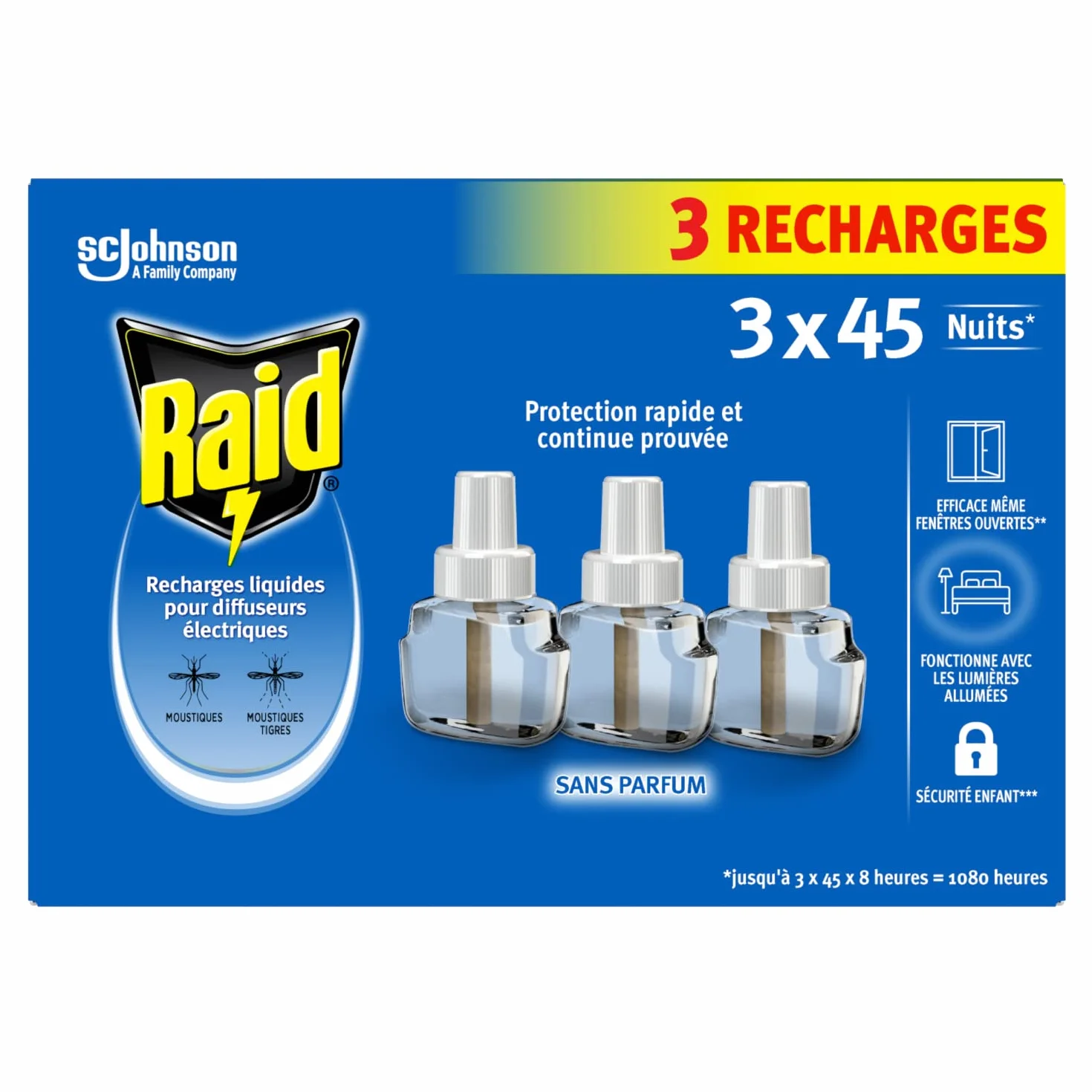 Raid Recharge 3en1 Electrique Liquide Anti-Moustiques 3 Recharges 45 Nuits