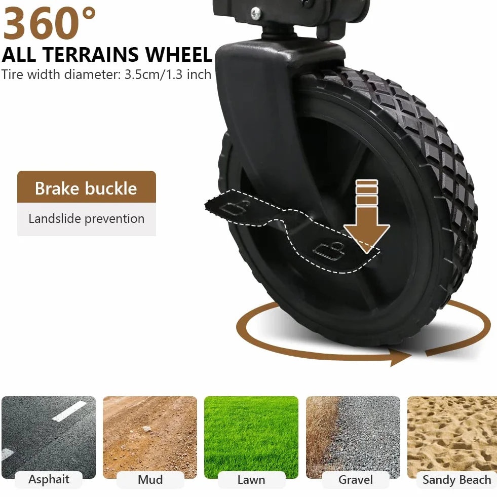 Chariot de Pique-Nique Pliable Grande Capacité Roues Pivotantes 360° Freins Rouge