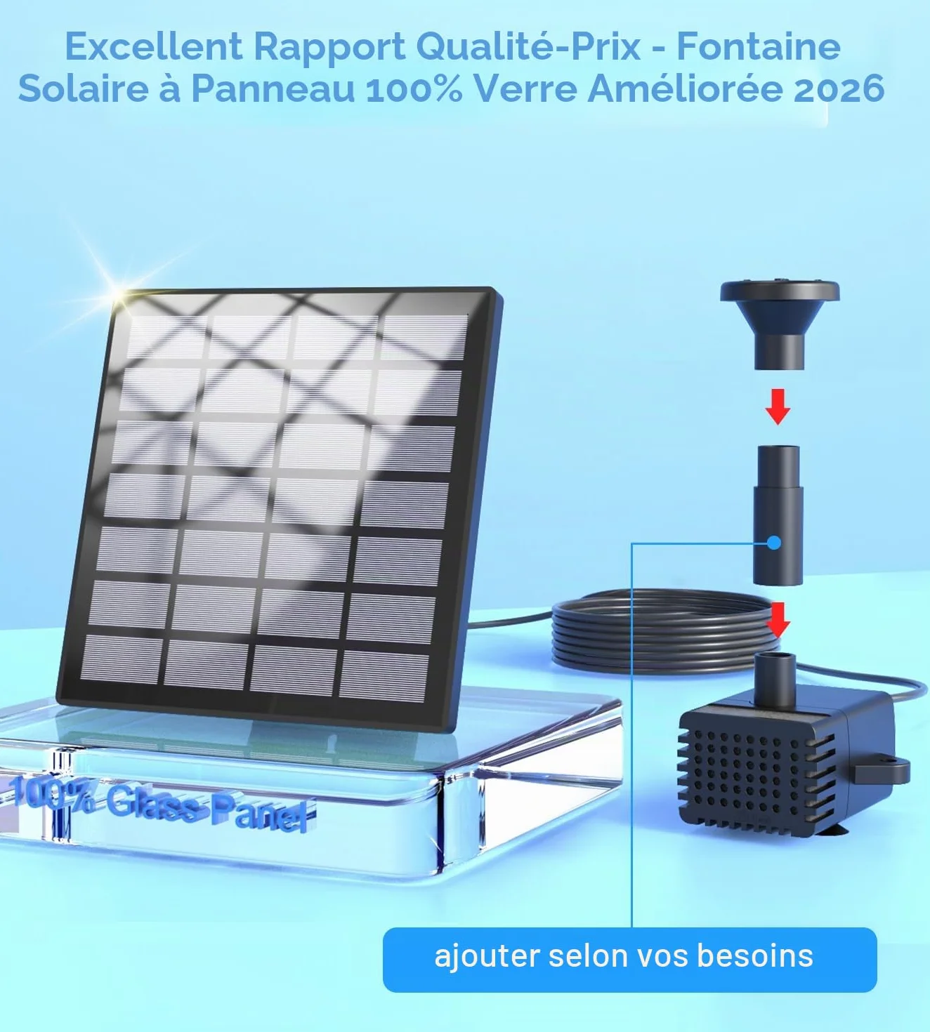 Fontaine Solaire Pompe 2026 Upgraded 9.84ft Fil 10 Buses Extérieur Jardin