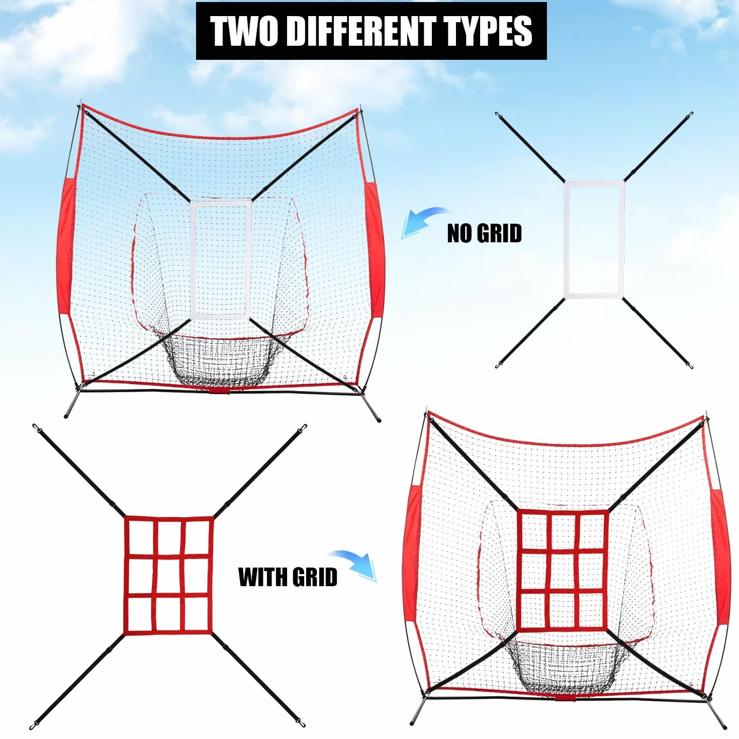 2pcs Filet Entrainement Baseball, Filet de Pratique de Baseball Réglable avec Zone de Frappe Filet de Zone de Frappe de Baseball pour la Pratique de la Précision de l'Entraînement au Lancer