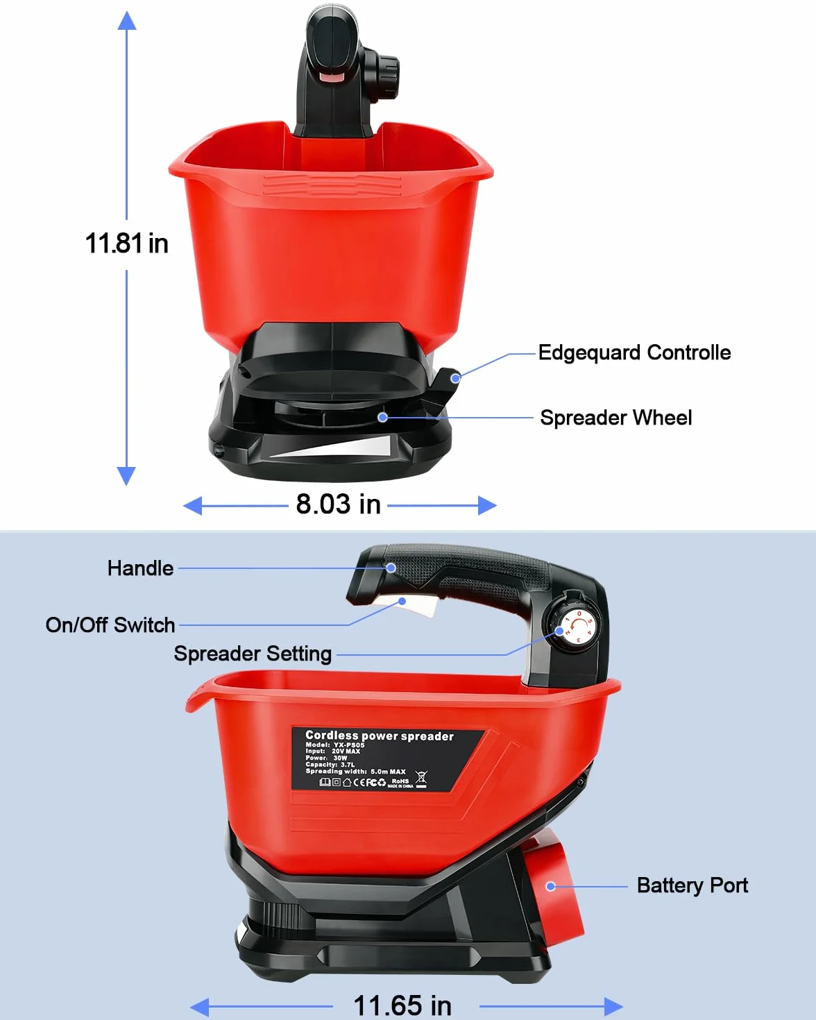 Épandeur sans Fil Milwaukee M18 18V pour Engrais et Fertilisant Pelouse Sel Dégivrant