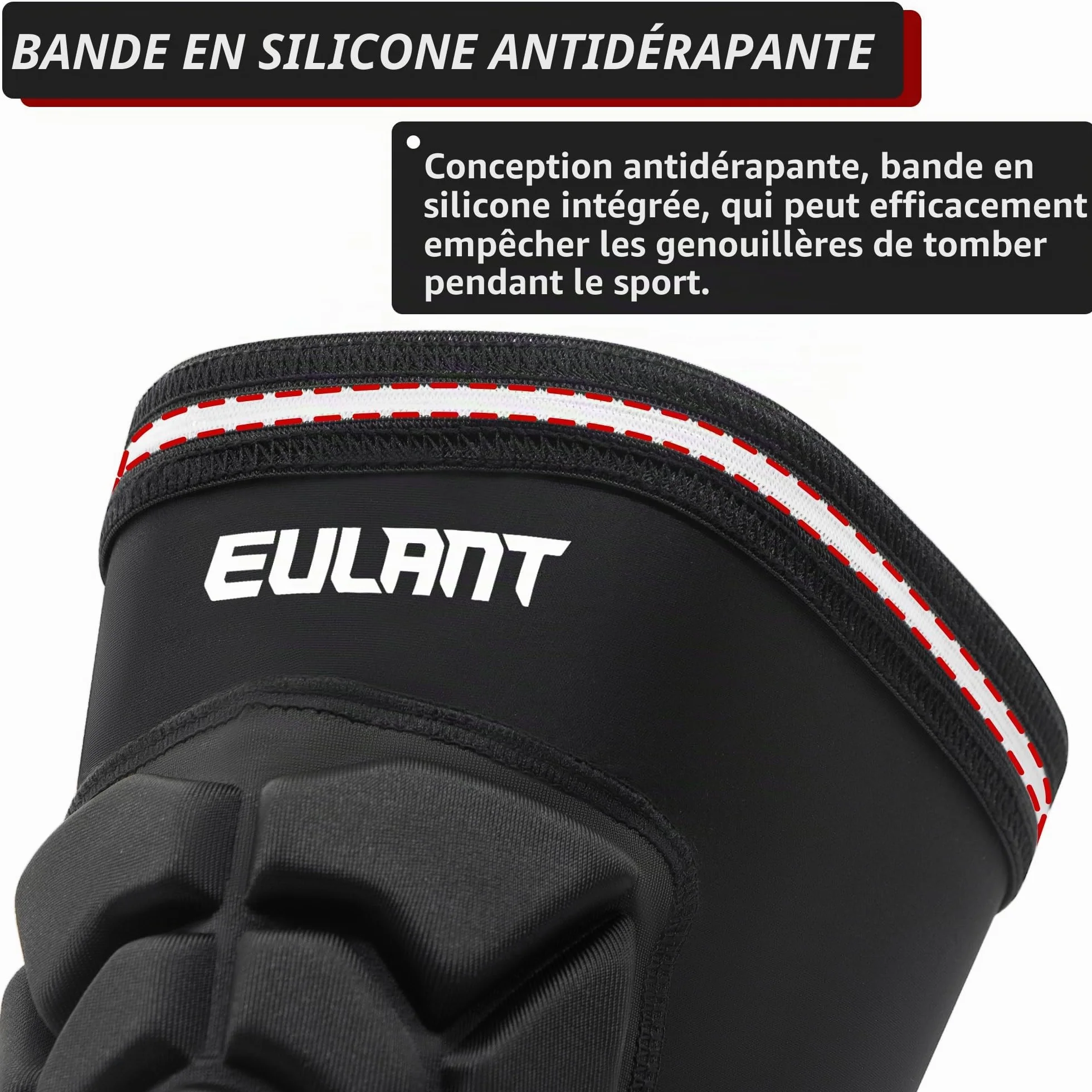 EULANT Elastique Genouillère VTT, Souple Epais Rembourré Protege Genoux pour Volleyball Handball Football Basket Skate Yoga Hip Hop Danse Patinage