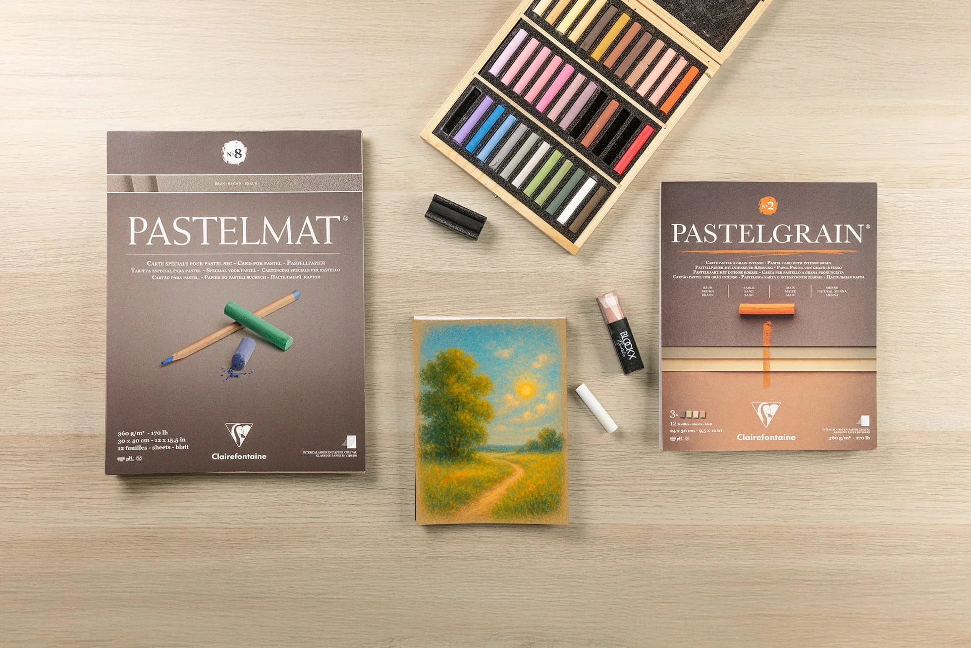 Clairefontaine Pastelmat Bloc Collé 24x30 cm 360g 12 Feuilles Carte Spéciale pour Pastels Secs 4 Couleurs Assorties
