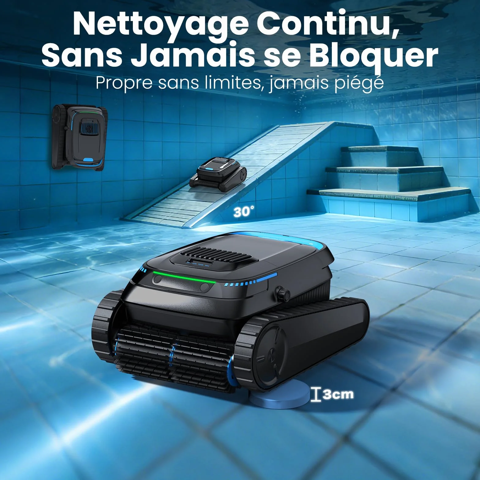 Robot de piscine Sol et Mur sans fil 18927 L/H Nettoyeur pour piscines jusqu'à 170㎡