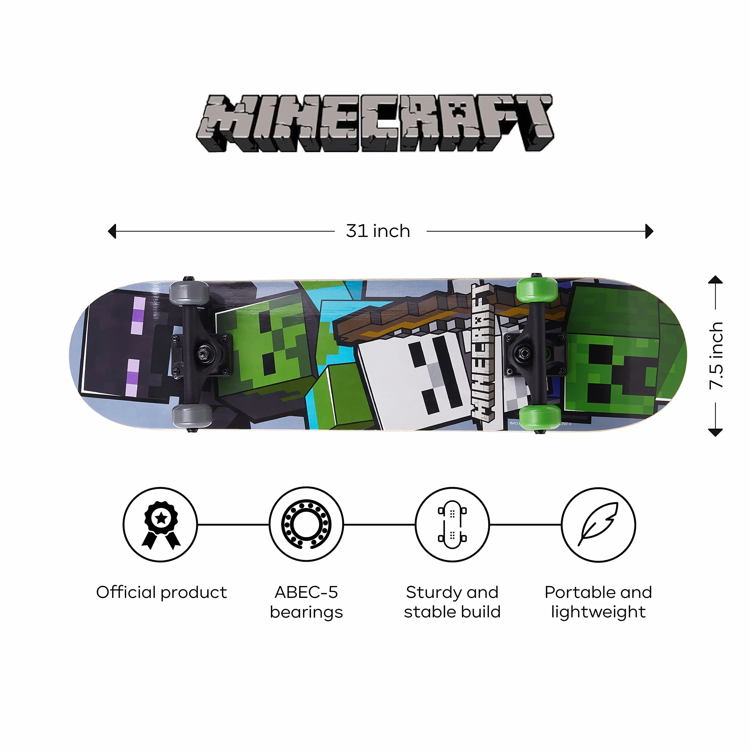 Minecraft Skateboard en érable 9 Plis pour croisière, Sculpture, Figures et Descente 78,7 cm
