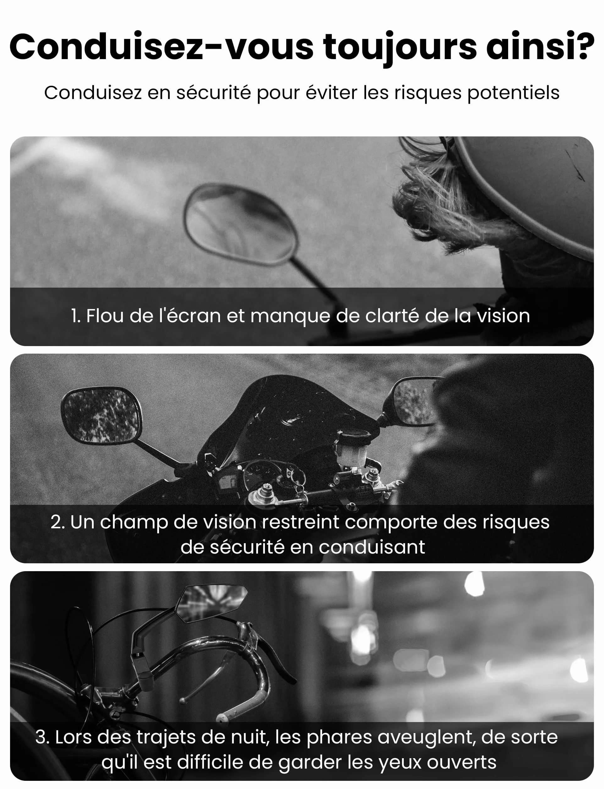 Rétroviseur de Vélo pour Vélo Électrique Gauche HD Rotatif à 360° et Pliable, Surface de Miroir Extra Large, Verre Véritable Résistant aux Chocs