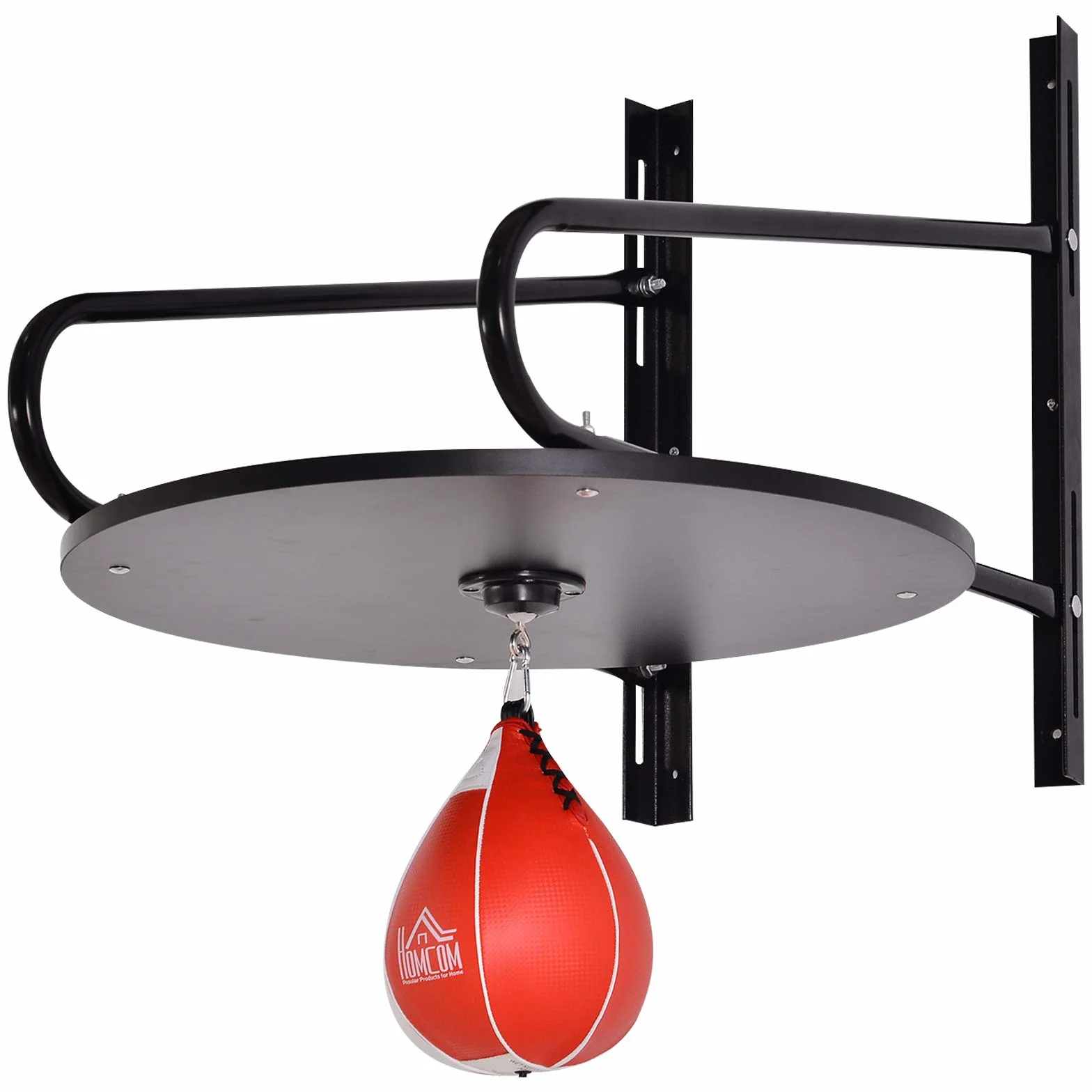 HOMCOM Punching Ball Poire de Vitesse Boxe avec Support Plateau tournant + Pompe en Bois Hauteur Réglable Acier revêtement synthétique