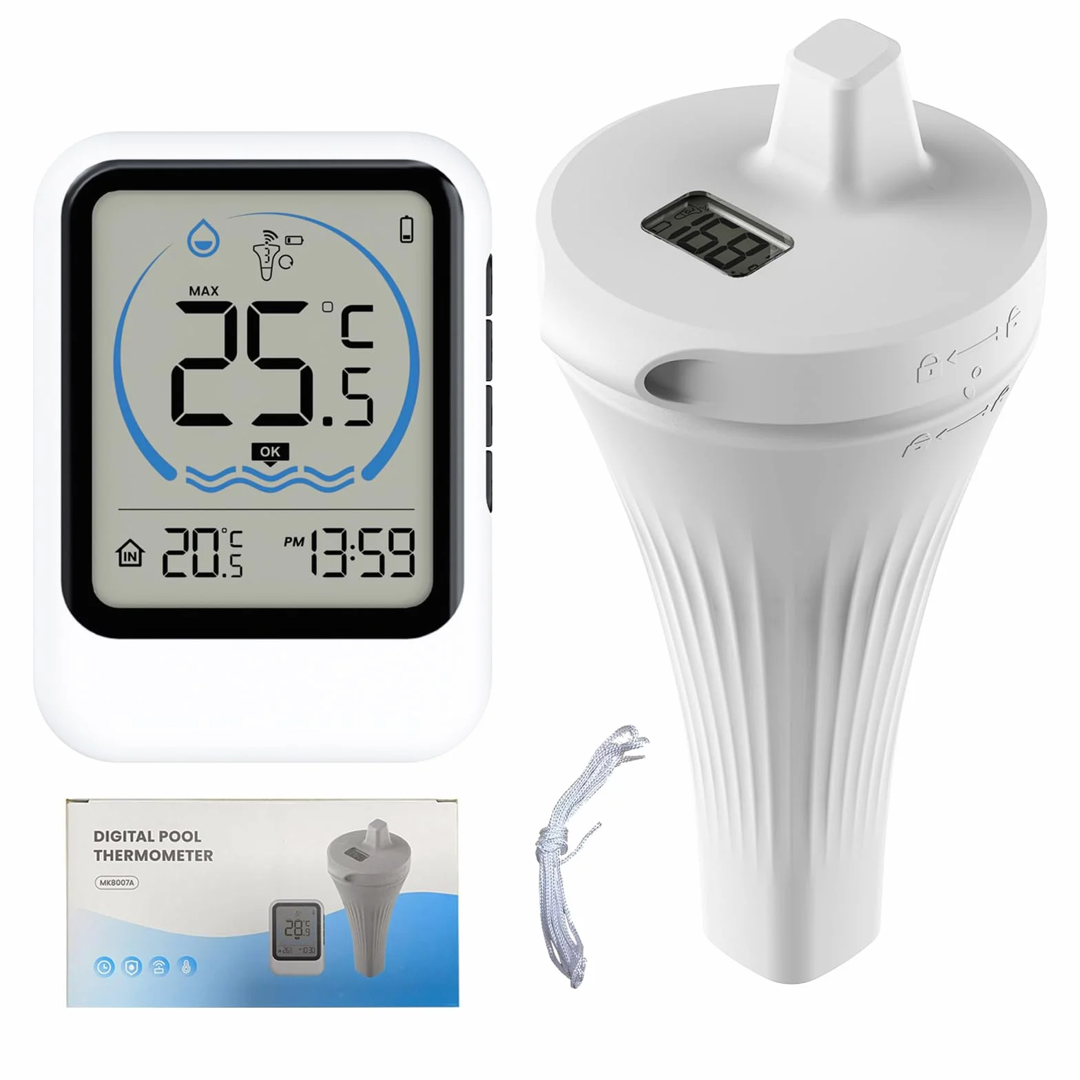 Thermomètre de piscine avec grand écran LCD, étanche IP67, flottant pour piscine, jacuzzi, spa
