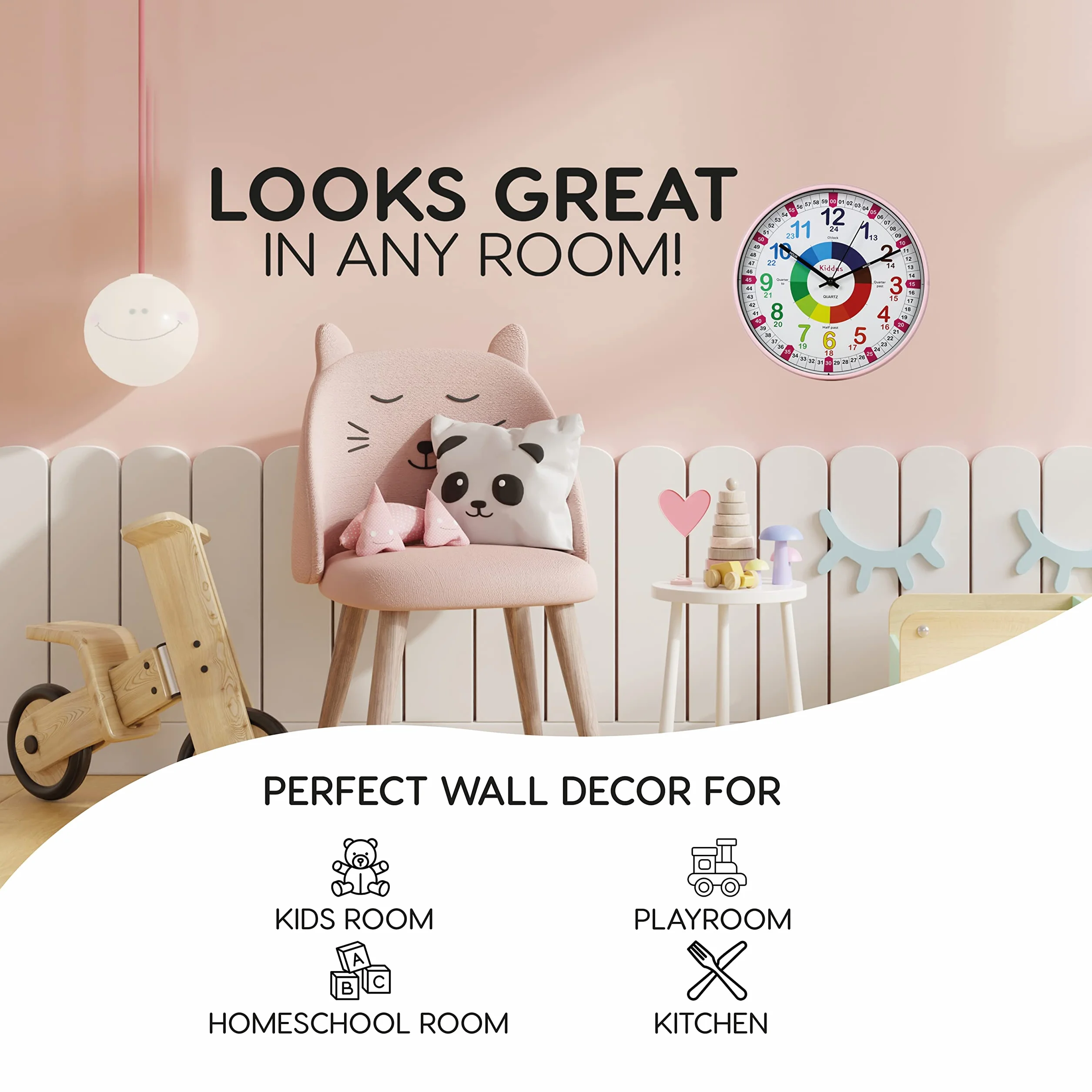 Kiddus Horloge Murale Éducative pour Enfants 30 cm Time Teacher Analogique Quartz Silencieux