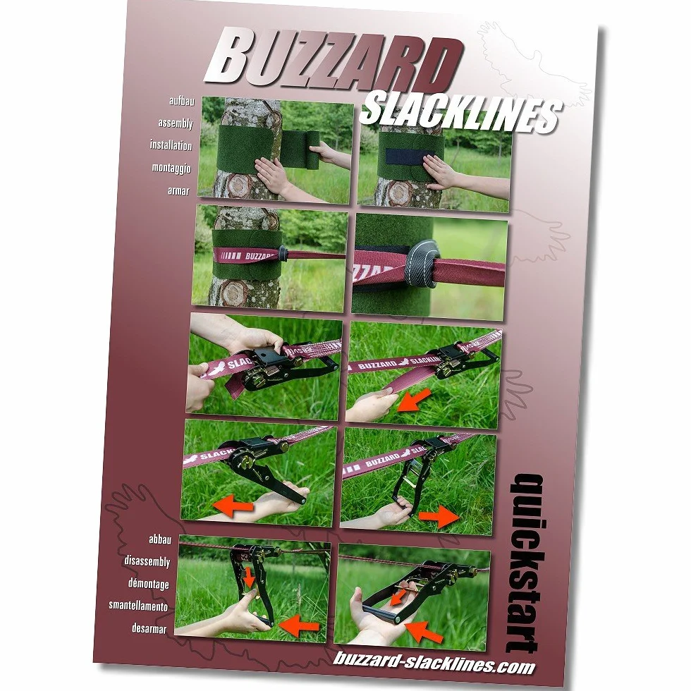 BUZZARD Patchwork Kit de Slackline 15 m avec protection pour arbre