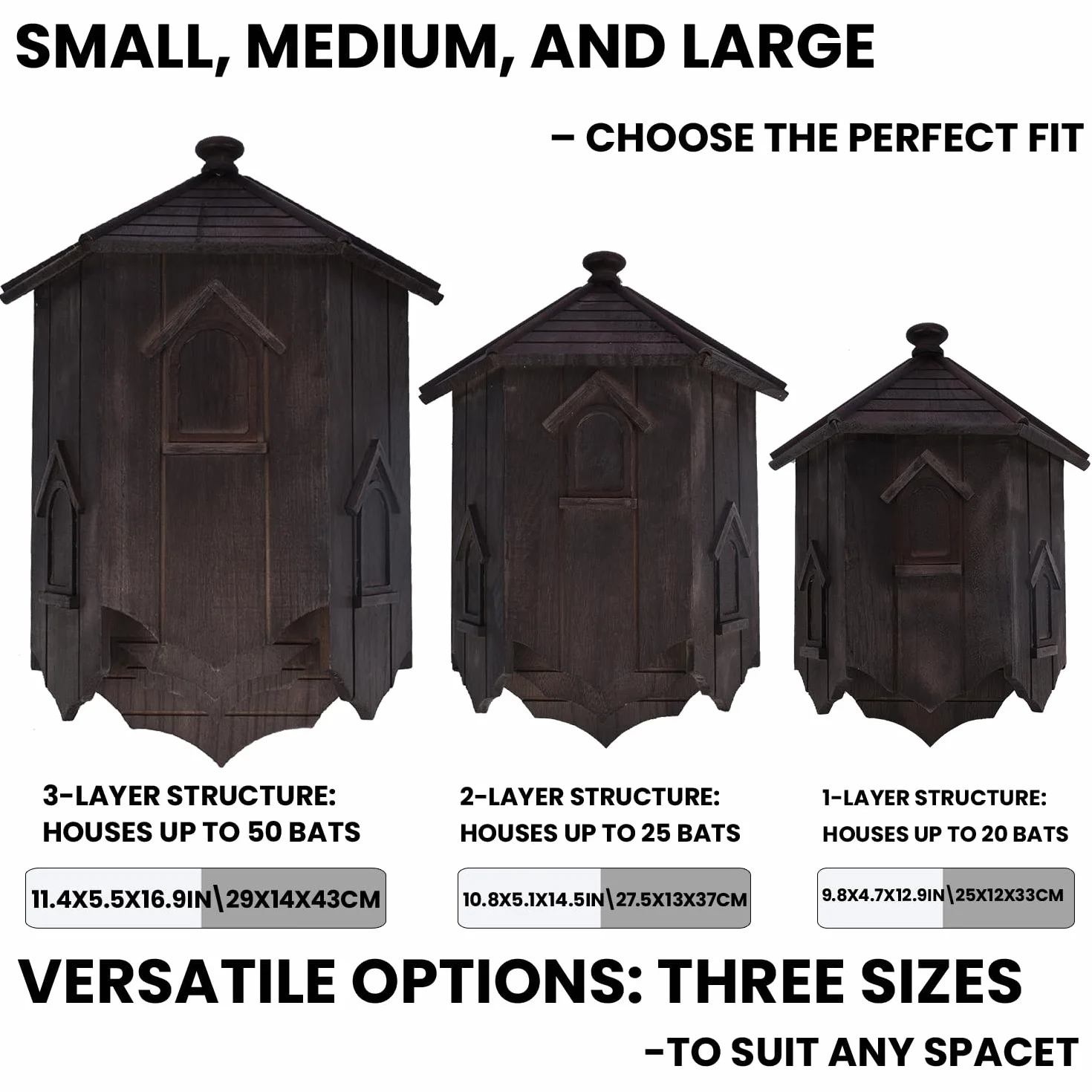 Maison pour chauve-souris naturelle en bois abri extérieur taille L marron noir