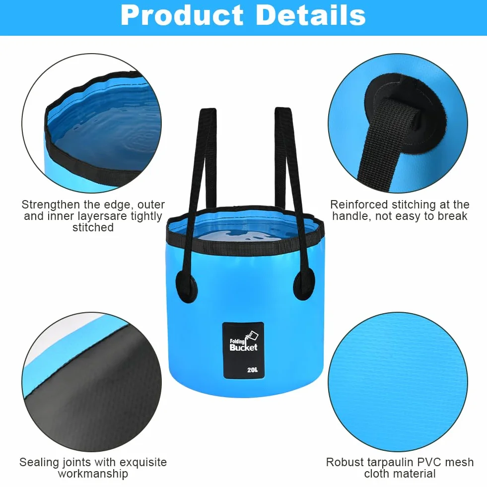flintronic Seau Pliable, 10L / 12L / 20L Seau de Pêche Pliable Portable, Pliable Multifonctionnel, Robustes, Peu Encombrants, Conteneur d'eau pour Randonnée Pêche Nautisme Jardinage