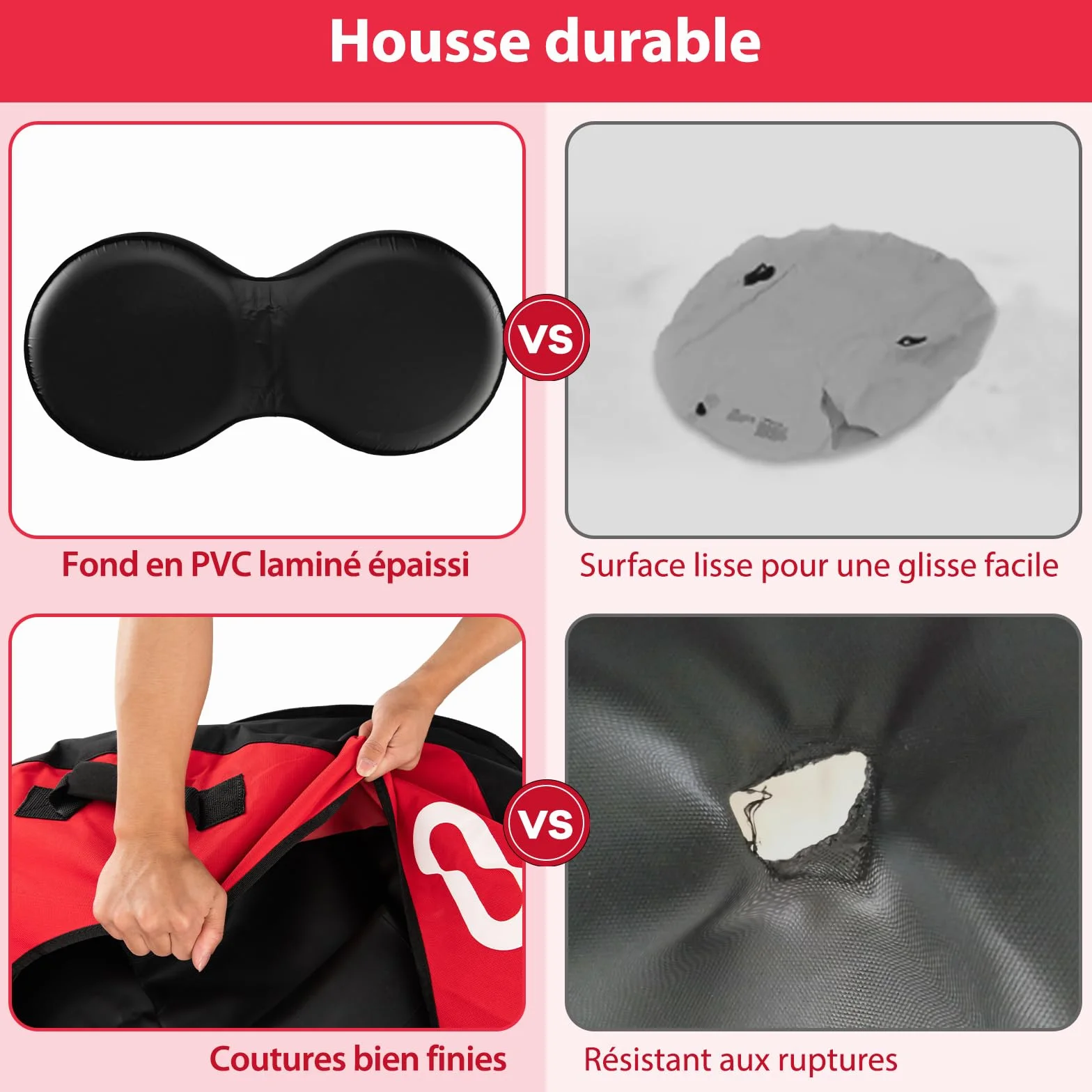 COSTWAY Luge Bouée Gonflable, Traîneau à Neige Robuste en Caoutchouc avec Fond Rigide Sangle de Remorquage Siège Rembourré Pompe de Gonflage, pour Enfants Adultes