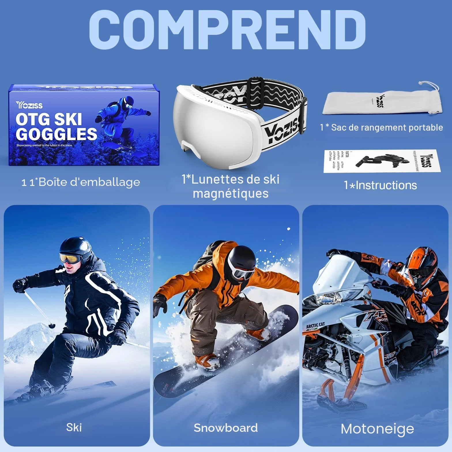 Masque de Ski OTG réglables, protection UV400, Lunettes de Snowboard pour ski snowboard