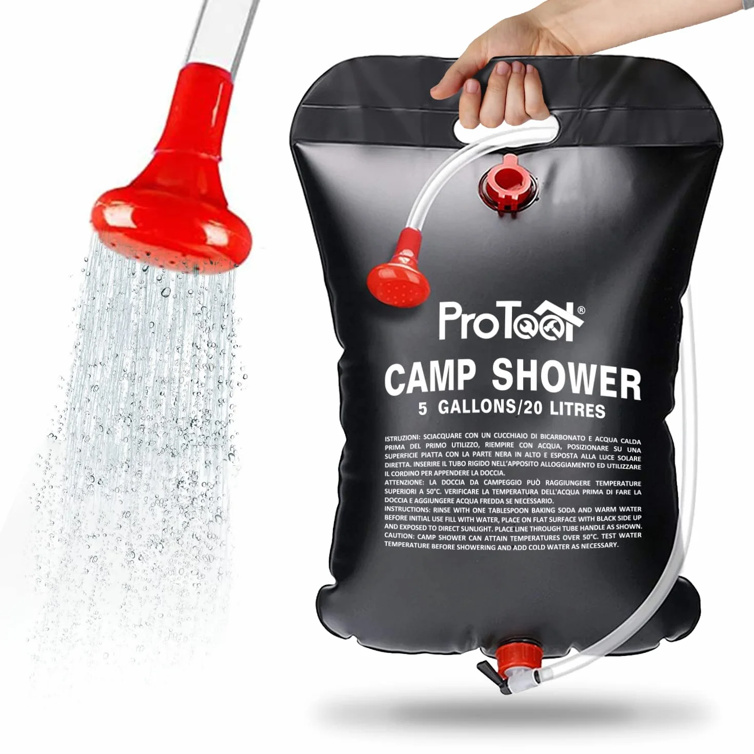 Douche Solaire Portable 20L – Sac de Douche Camping Chauffant avec Flexible et Pommeau Amovible – Chauffe Eau Solaire Extérieur 45°C – Douche de Camping pour Randonnée, Plage, Piscine & Van