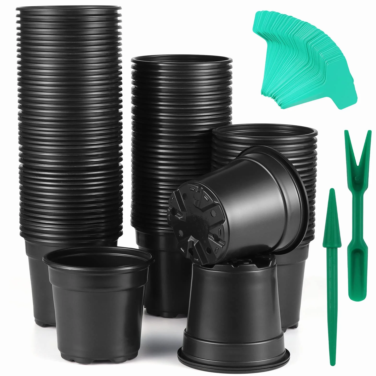 Coolty Lot de 100 pots de fleurs en polypropylène noir souple, 10,2 cm de diamètre