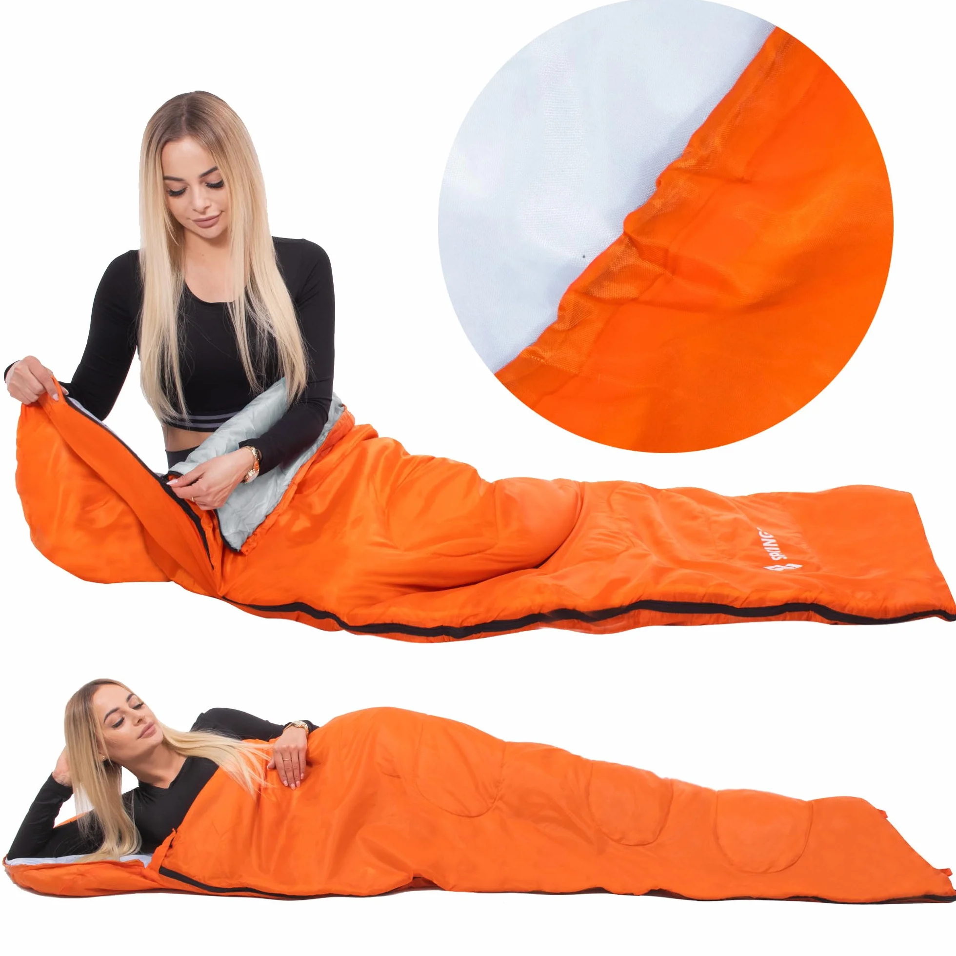 SPRINGOS Mumie Sac de Couchage, 73 x 210 cm, avec Sac de Rangement, pour randonnée, Pique-Nique, Camping, Festival, avec Capuche