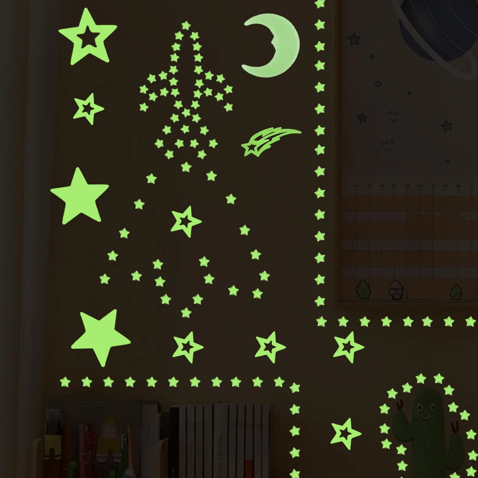 322Pcs Autocollants d'étoiles et de lune lumineuses au plafond, décoration murale ciel nocturne pour enfants