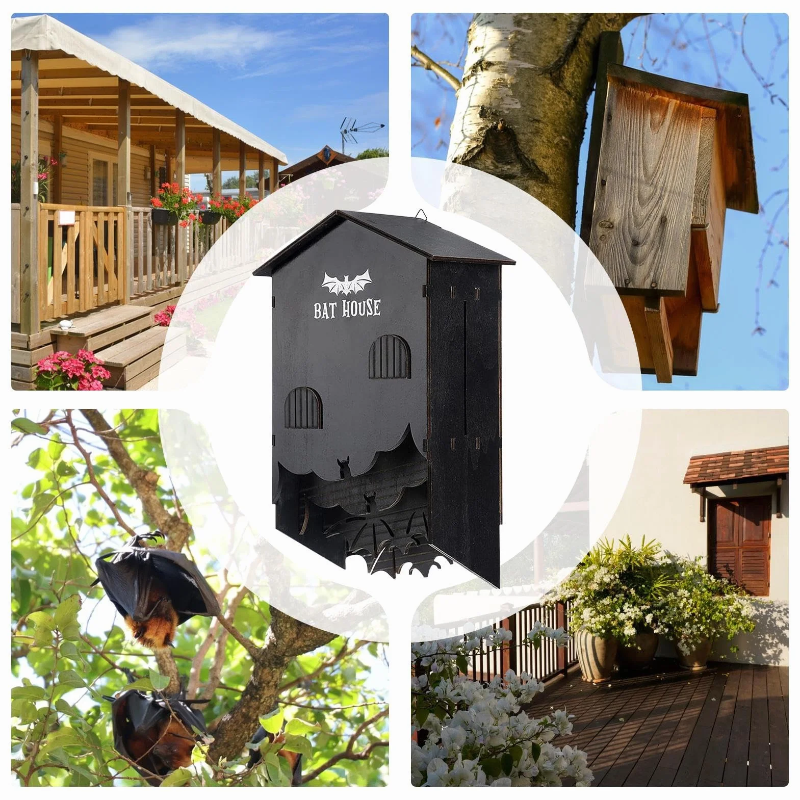 Maison pour Chauves Souris Extérieur - Nid en Bois Habitat 3 Chambres à Fixer au Mur