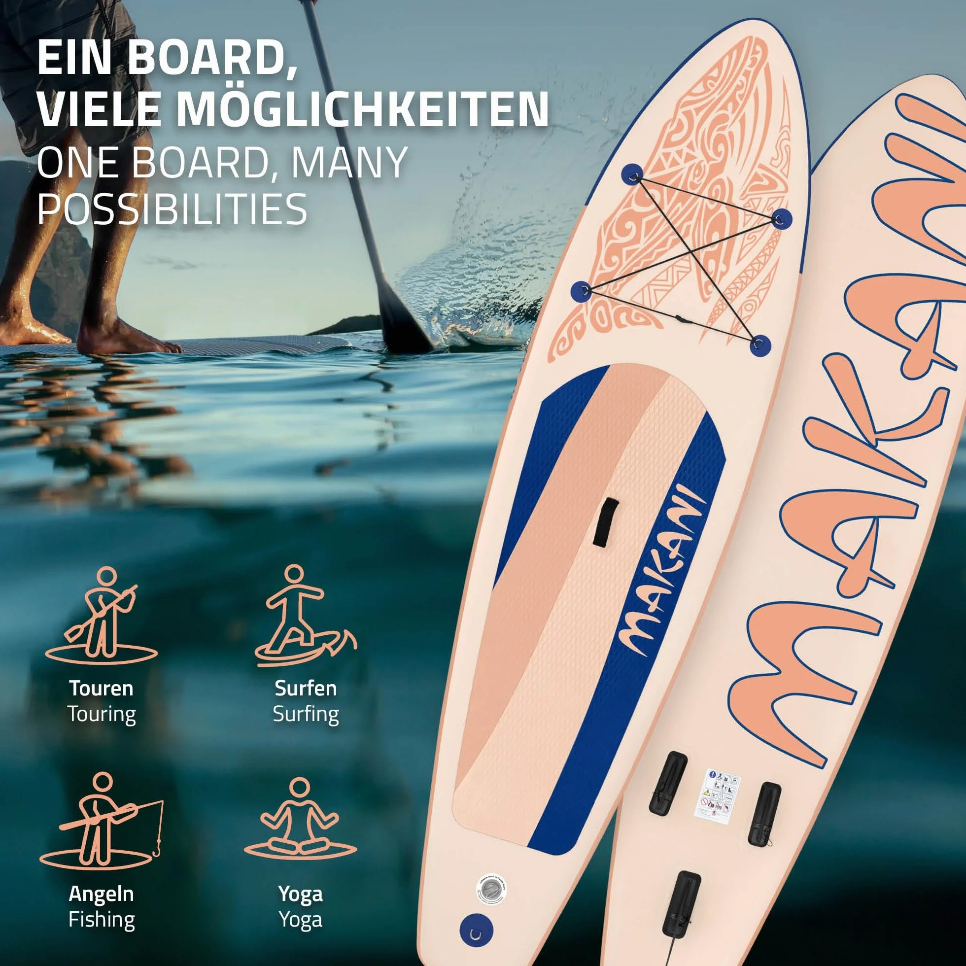 ECD Germany Stand Up Surf Paddle Board Gonflable 305/308/320/380 cm | PVC | jusqu'à 120/150 kg | Épaisseur 10/15 cm | Planche de Surf Pagaie Sac de Transport Pompe à Air | Diverses Couleurs Modèles