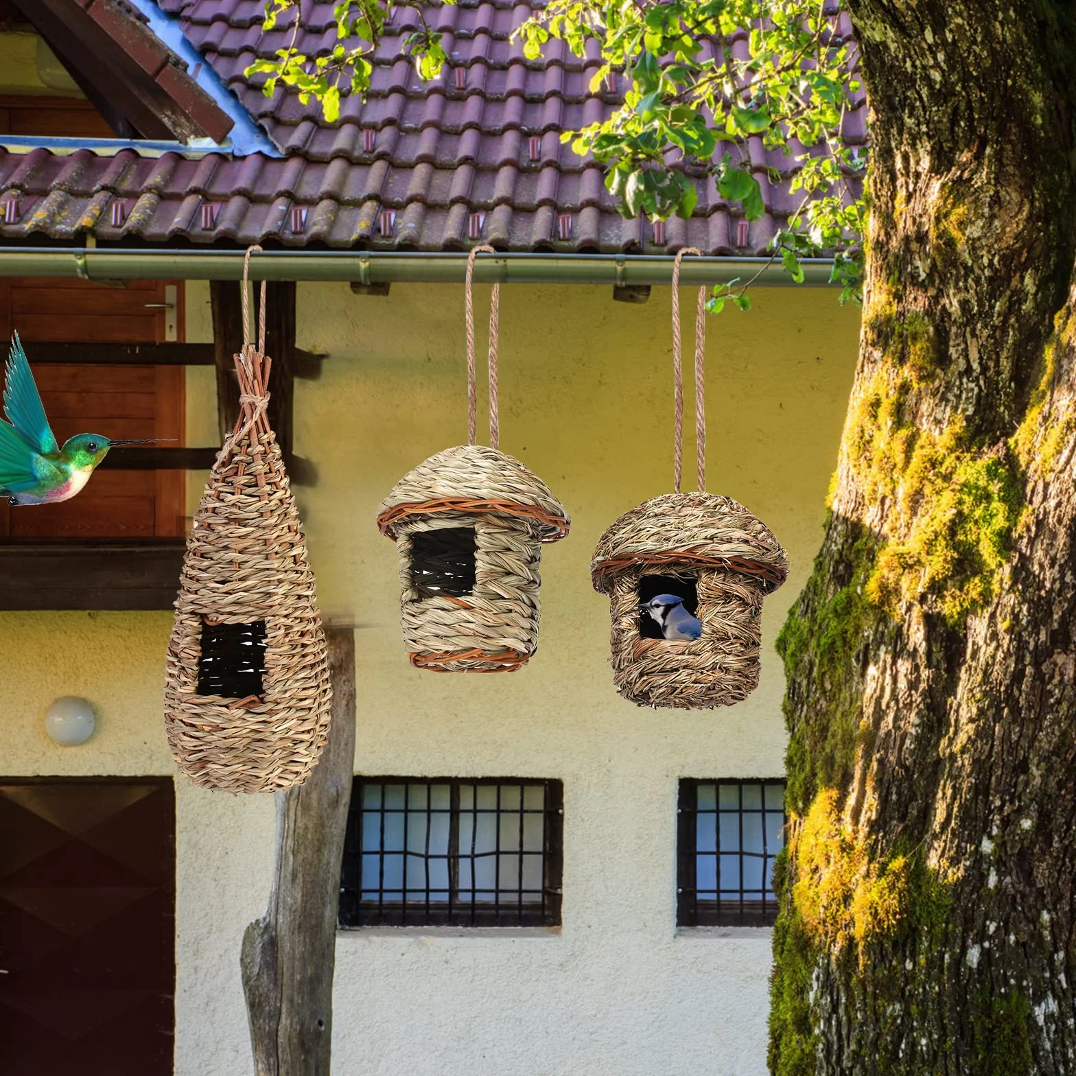 Cabane Oiseaux Tissé À La Main, Nichoir Exterieur pour Perruche, Colibri, Mesange