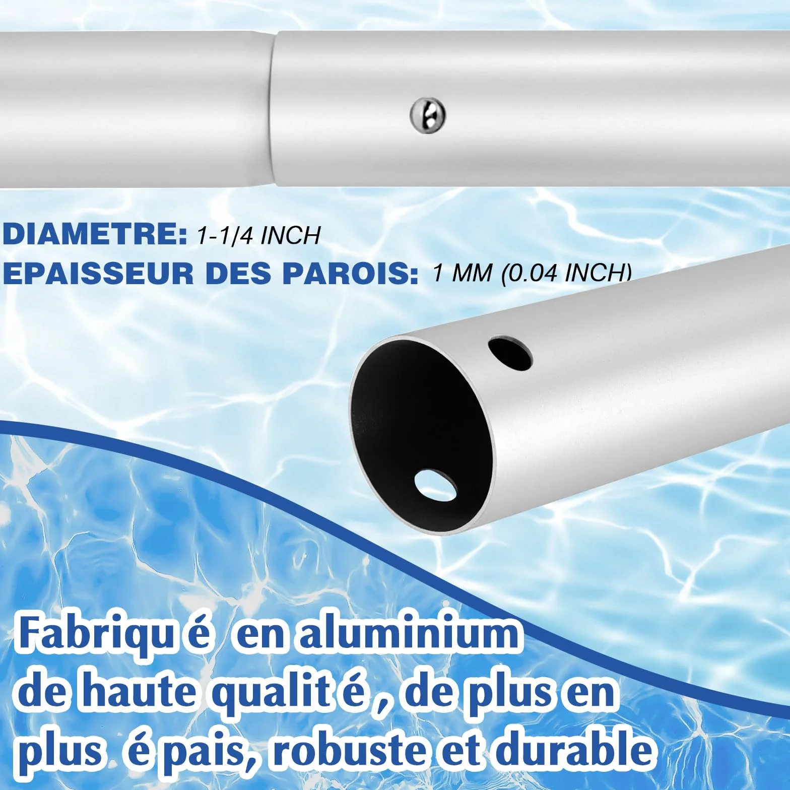 Perche Télescopique Aluminium 5 Sections 0.3m-1.7m Compatible EZ Clip pour Piscine
