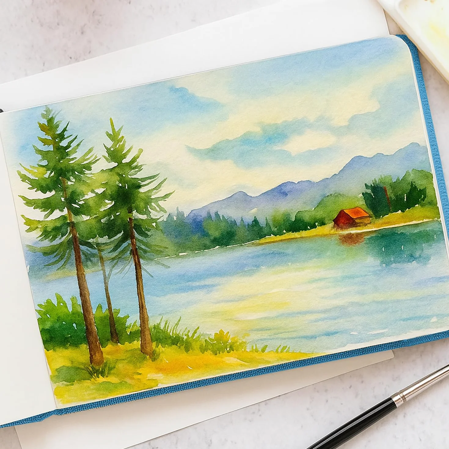 Carnet Dessin Aquarelle 5.5x3.5 Pouces 2 Pack 30 Feuilles 300GSM Papier Pressé Froid Couverture Tissu Livre Artiste