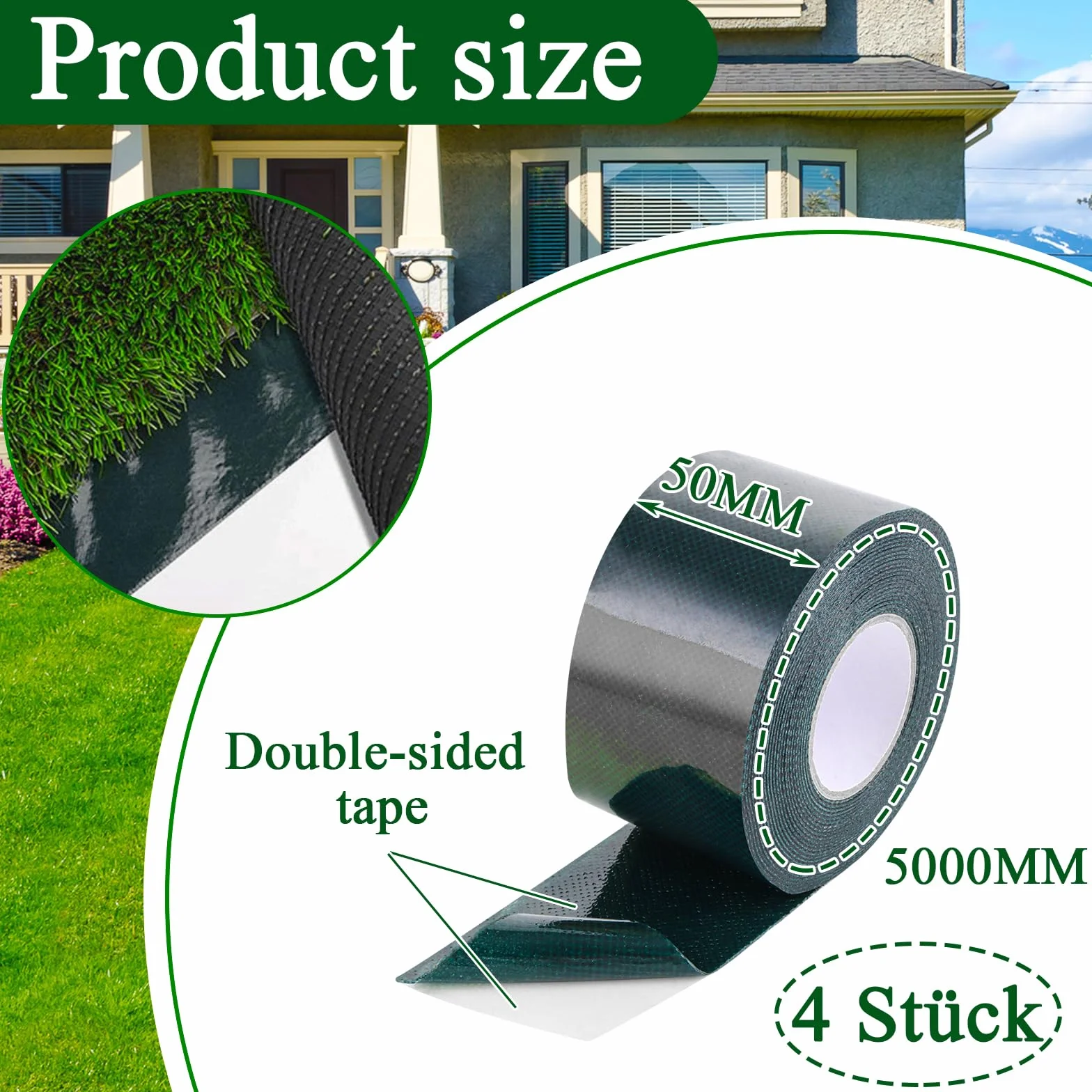 DAJAVE Ruban adhésif double face pour gazon artificiel 50 mm x 5 m - Lot de 4