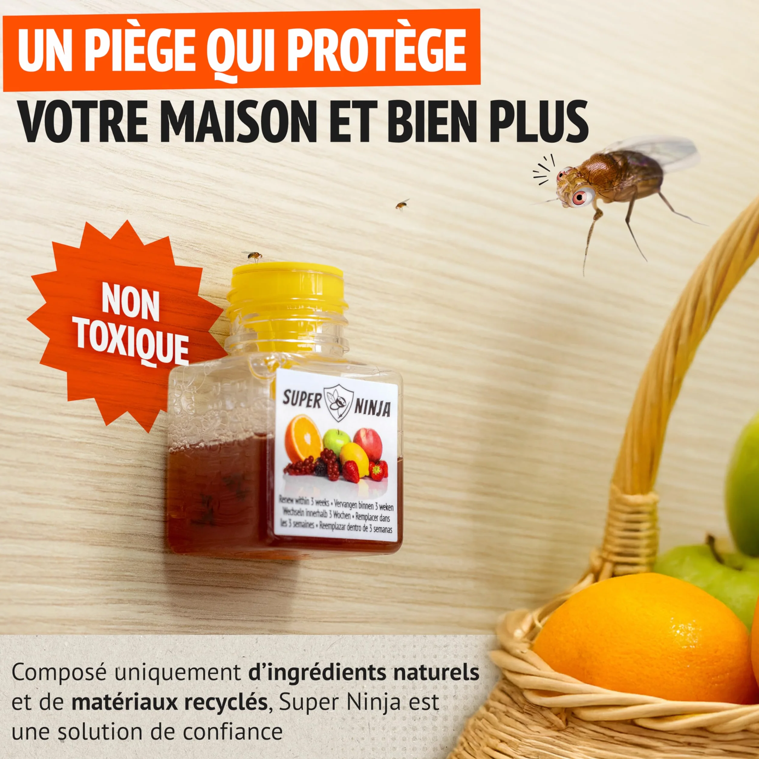 Pièges Anti Moucherons d'Intérieur Cuisine Lot de 4 – 3 Semaines d’Action, Sûr pour Enfants et Animaux